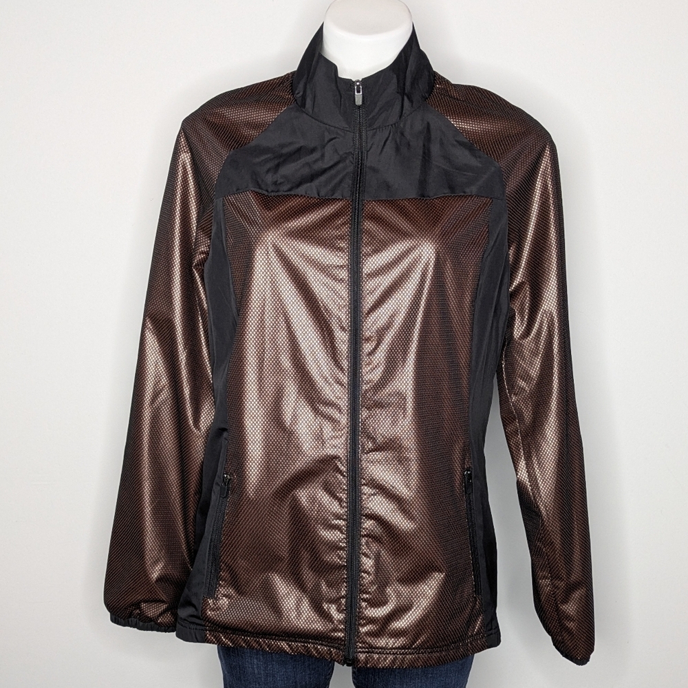 Fabletics X Demi Lovato Black Brown Zip Up Vented Long Sleeve Exercise Jacket L